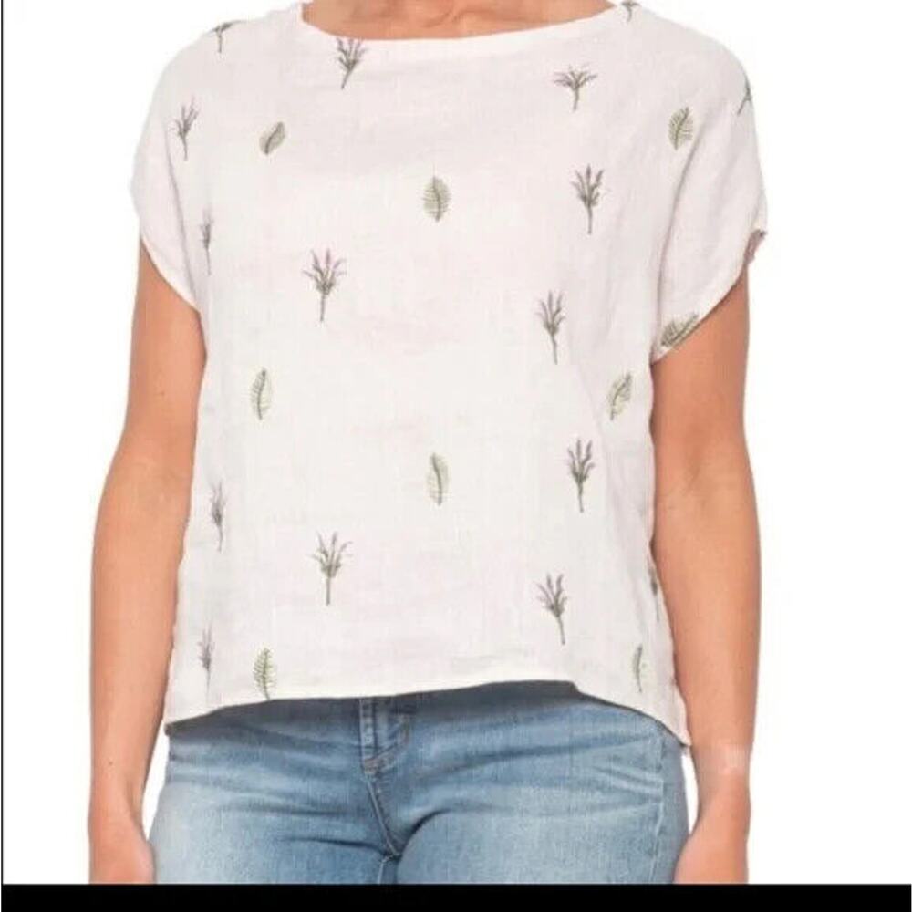 Cynthia Rowley Women's Top Blouse 100% Linen Summer Back Buttons size Small boxy